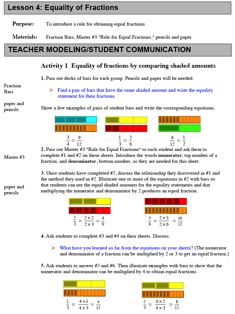 Standards Image for grades 5 to 8 Fraction Bars Teachers Guide